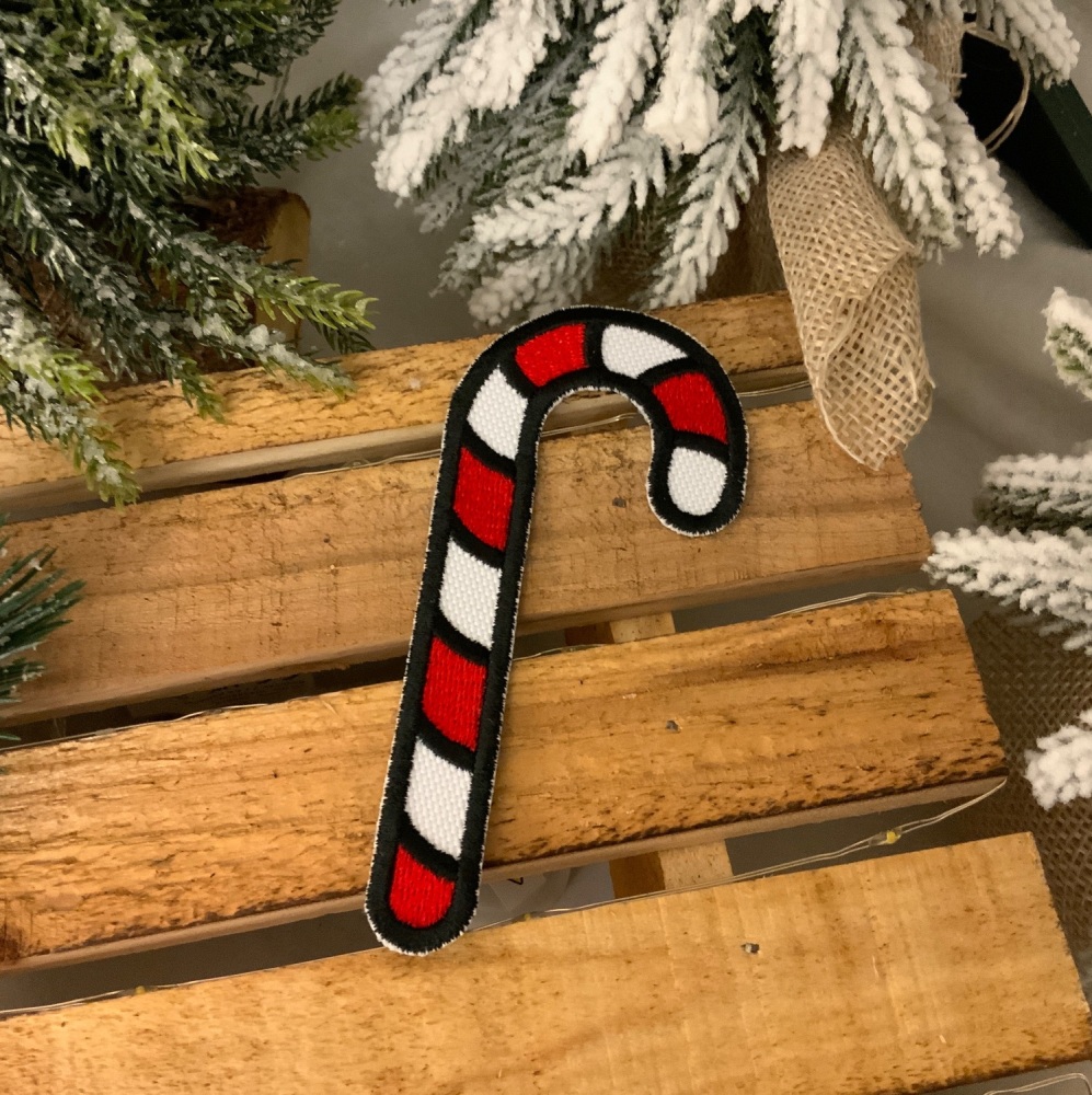 Christmas Candy Cane Embroidered Fabric Iron On Patch