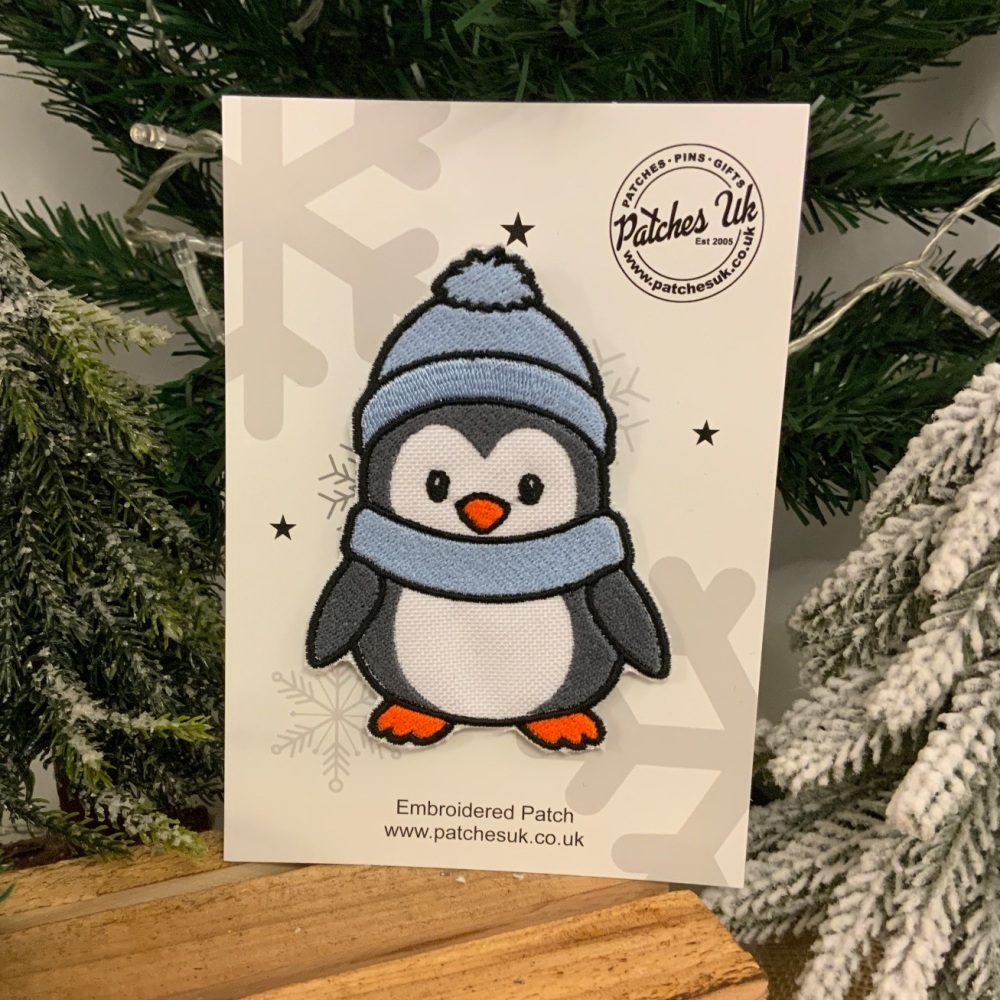 Christmas Penguin Embroidered Fabric Iron On Patch