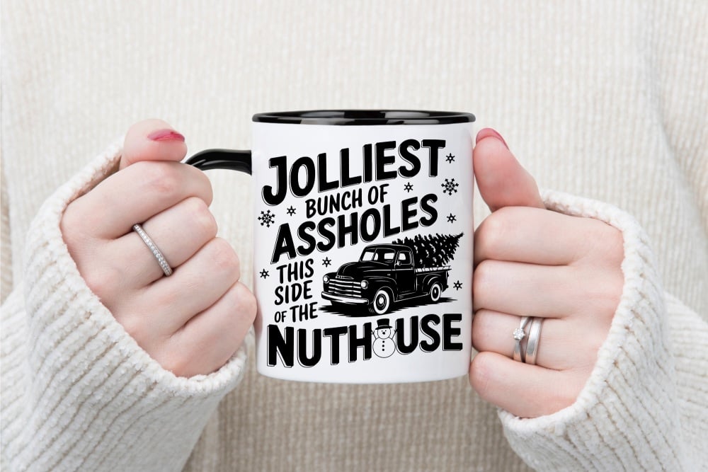Personalised Jolliest Bunch Of Assholes Black Handle Ceramic Mug | Humour | Funny | Rude | Christmas Gift