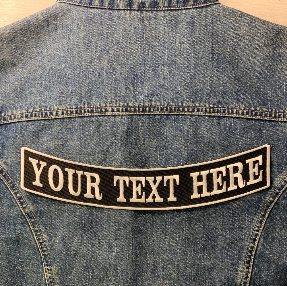 Large 29cm (11.5") Bottom Rocker 1 Line Personalised Text Embroidered Fabric Iron On Patch