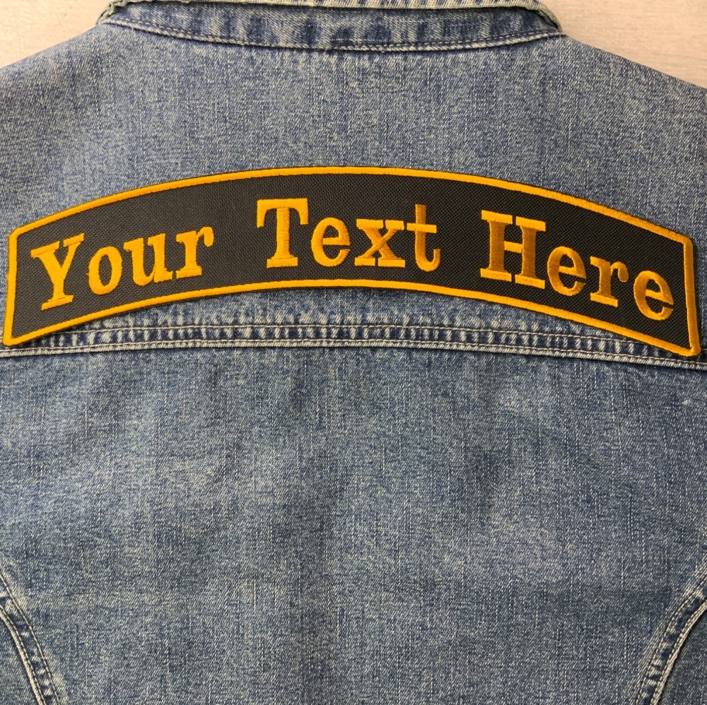Large 29cm (11.5") Top Rocker 1 Line Personalised Text Embroidered Fabric Iron On Patch