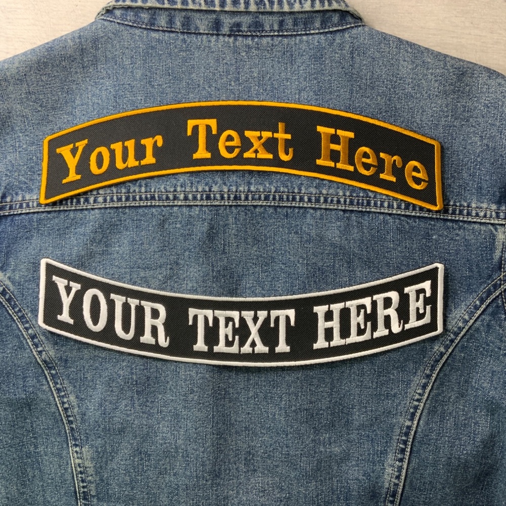 Large 29cm (11.5") Top & Bottom Rocker 1 Line Personalised Text Embroidered Fabric Iron On Patch Set