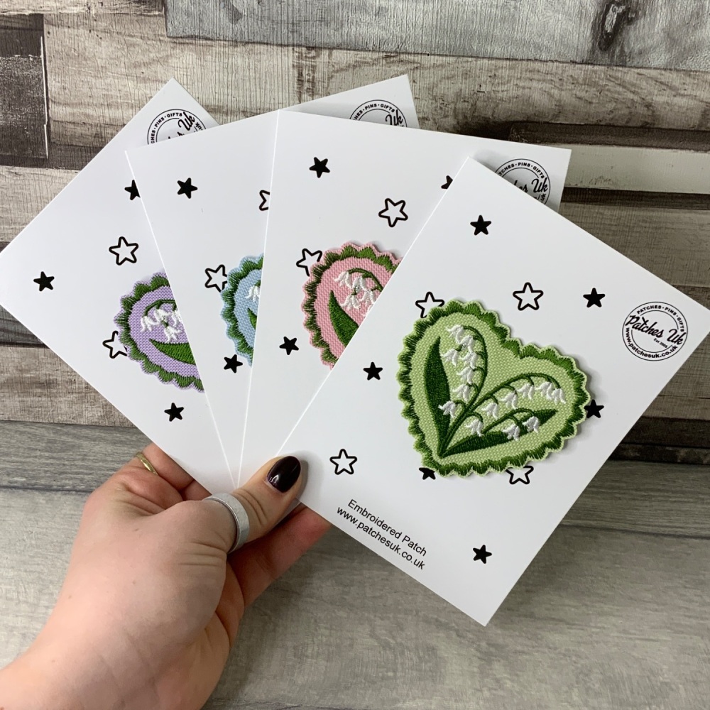 May Special! Lily Of The Valley Heart Embroidered Patch - May Birth Flower
