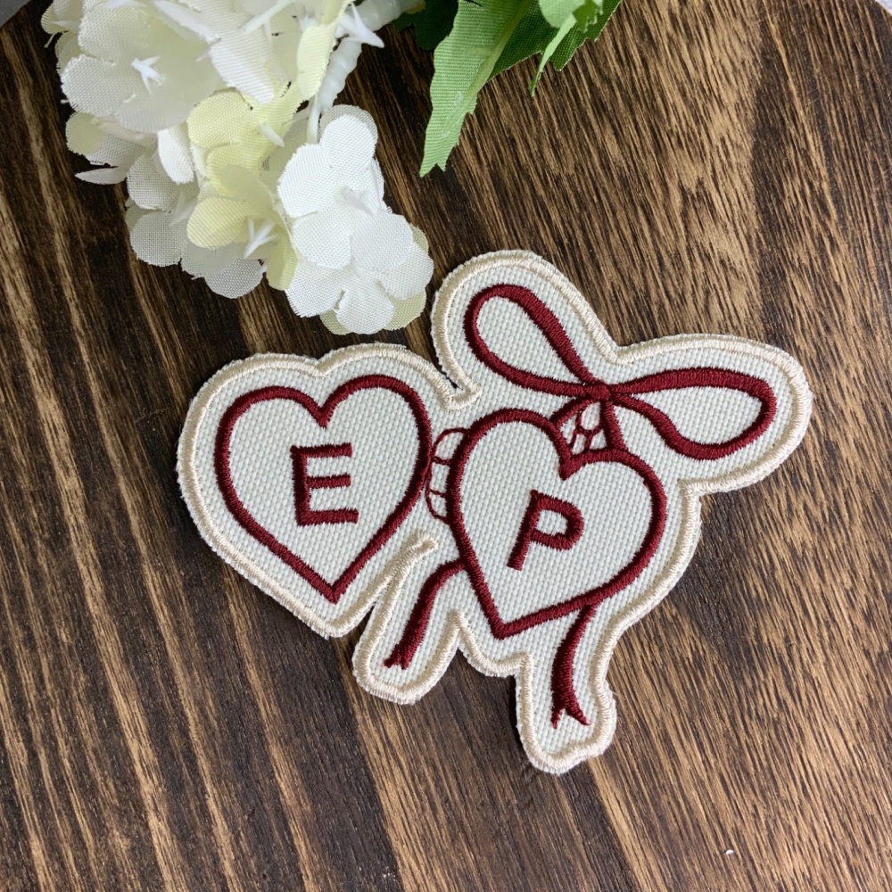 Personalised Initials Hearts Locket Iron on Embroidered Fabric Patch