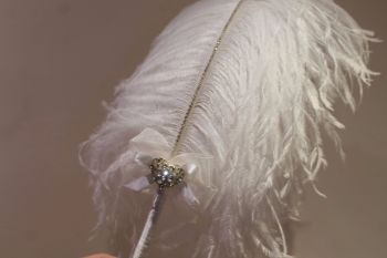 Extra large White Ostrich Feather Pen with Heart Embellishment