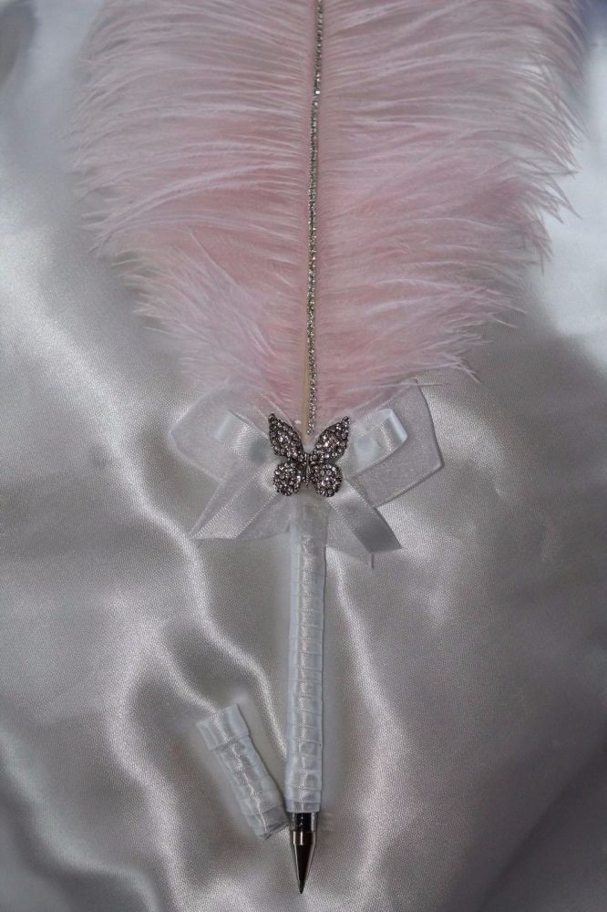 Large Pale Pink Ostrich Feather Pen with Embellishment