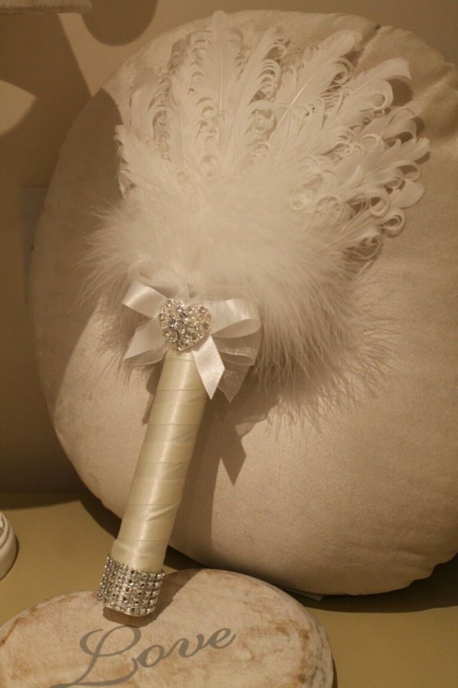 Small White Feather Wedding Fan Bouquet