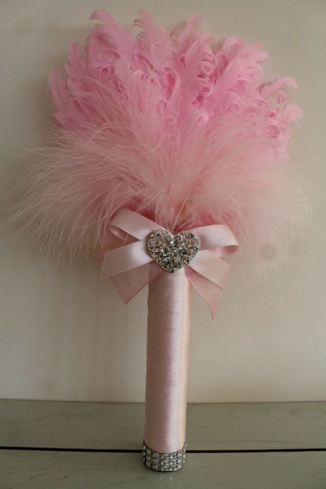 Small Pink Feather Wedding Fan Bouquet