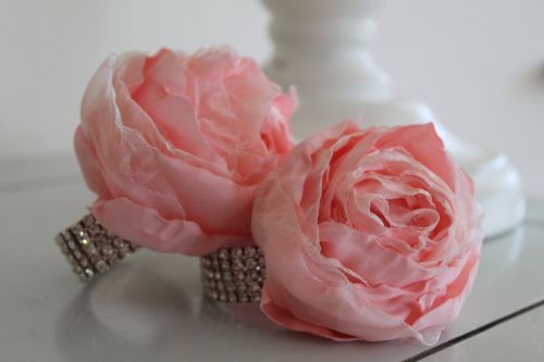 Large pale peach peony rose crystal wedding wrist corsage