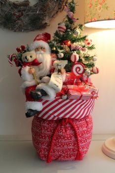 Christmas Toy Sack with Santa and Decorated Christmas Tree Ornament