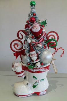 Christmas Santa Boot Planter Bottle Brush Tree Ornament