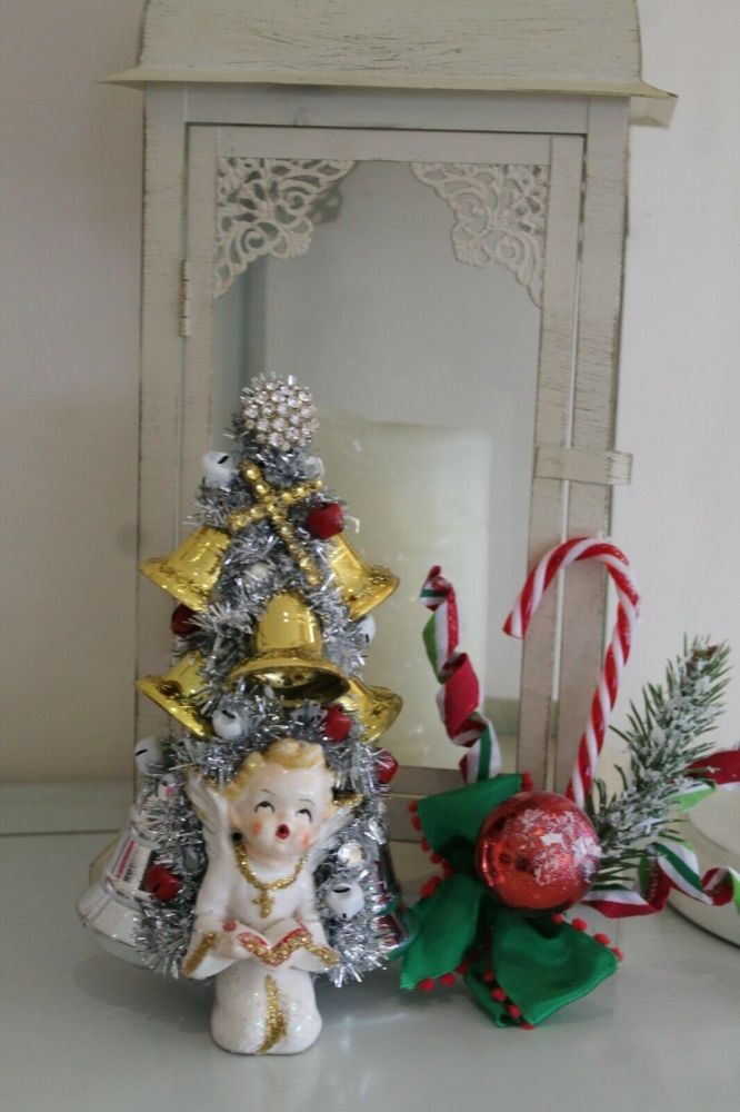 Christmas Vintage Angel Bottle Brush Tree with Bells Ornament