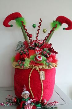 Whimsical Large Elf Legs Christmas Sack Ornament