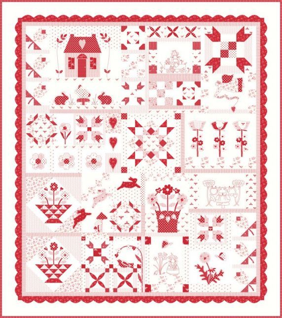 My Redwork Garden Quilt Kit By Bunny Hill Designs for Moda