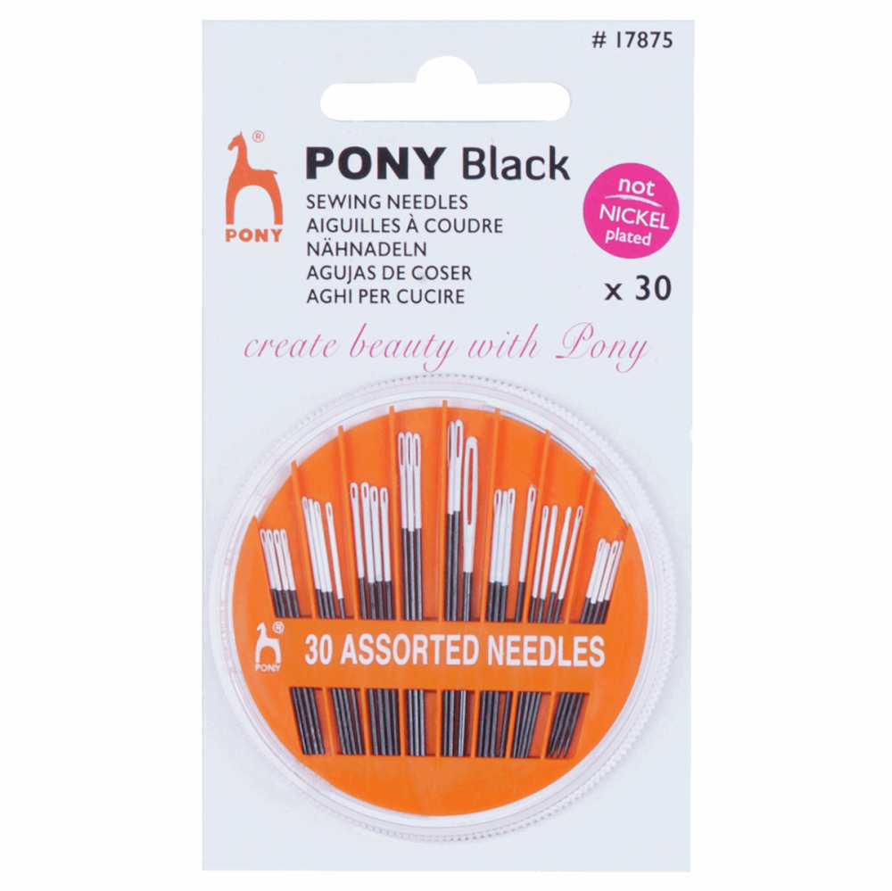 Pony Black - 30 assorted sewing needles in case