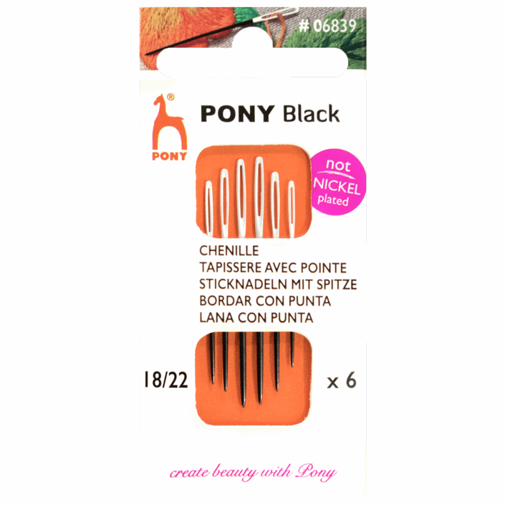 Pony Black - 6 Chenille Needles - size 18/22