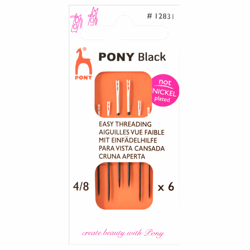 Pony Black - 6 Easy Thread Needles - sizes 4/8