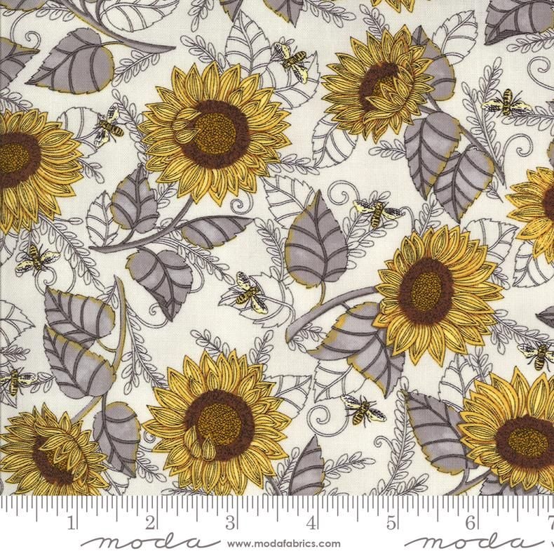 Bee grateful by Deb Strain for Moda - Pebble grey  & ivory sunflowers
