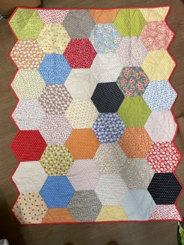 Finished Quilt - Figs and Shirting with Hexi Quilt Pattern - 44" x 56"