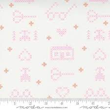 Moda - Make Time by Aneela Hoey. Off White with Pink cross stitch motifs 24570 11