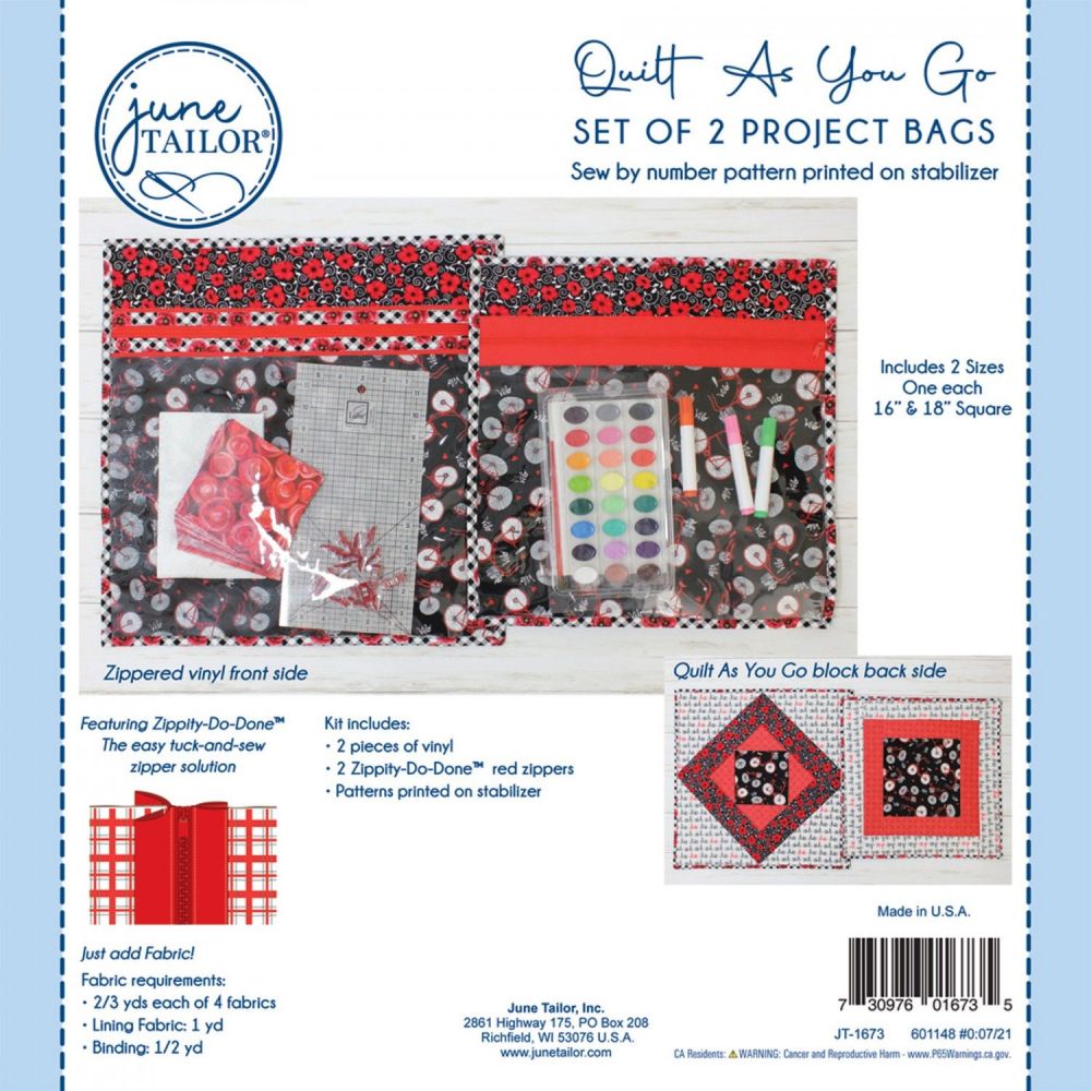 June Tailor Quilt as You Go Set of Two Project Bags - Red Zips