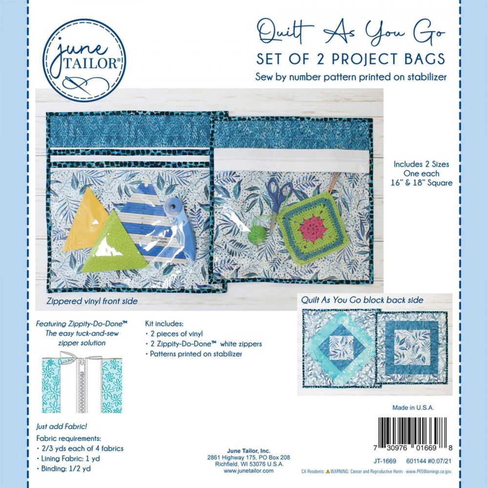 June Tailor Quilt as You Go Set of Two Project Bags - White Zips