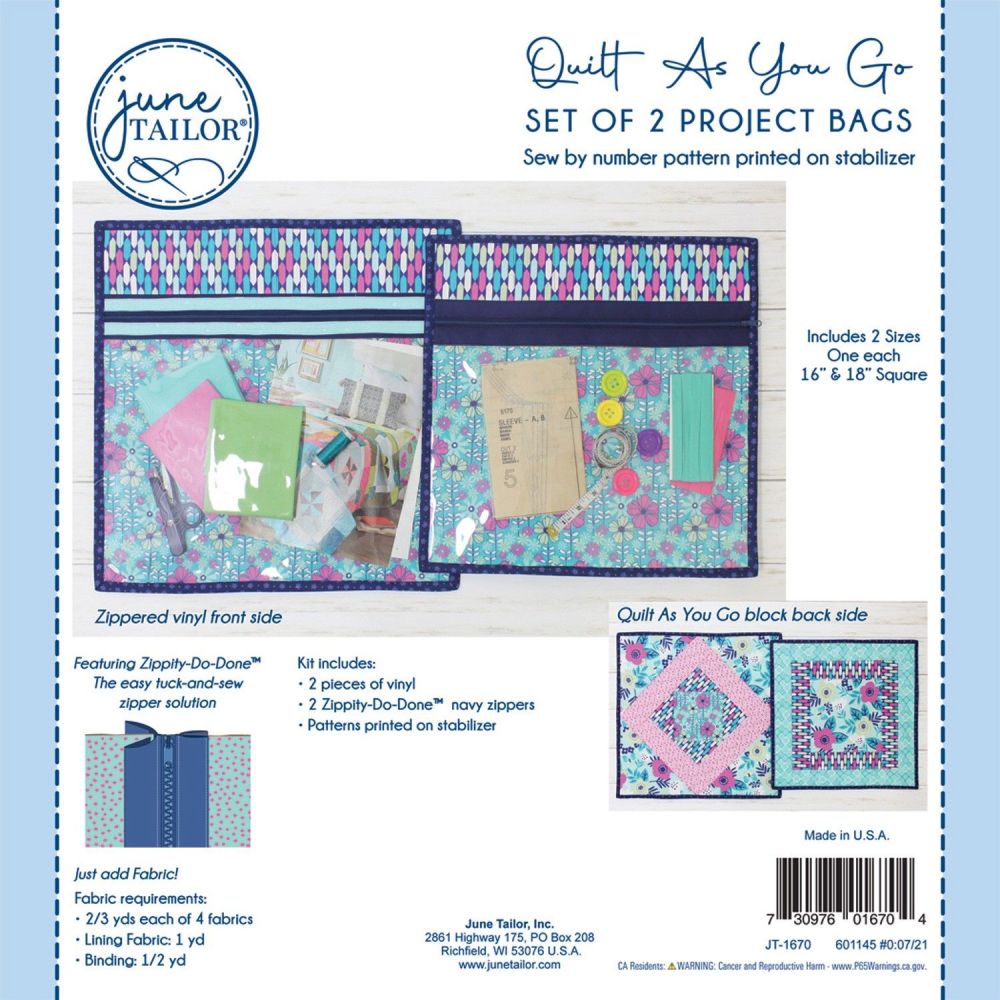 June Tailor Quilt as You Go Set of Two Project Bags - Navy Zips