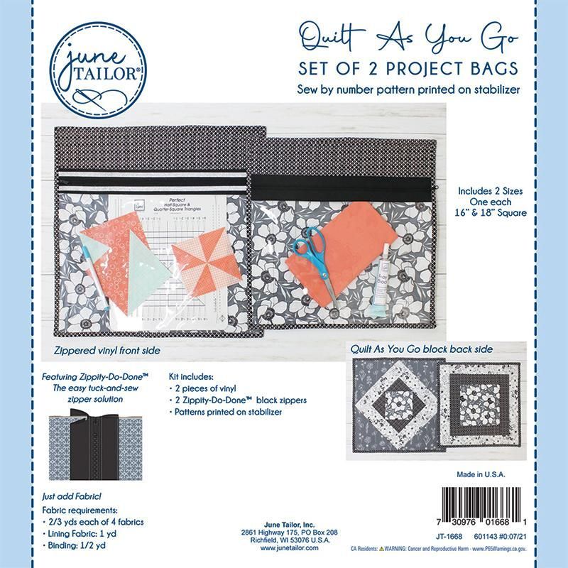 June Tailor Quilt as You Go Set of Two Project Bags - Black Zips