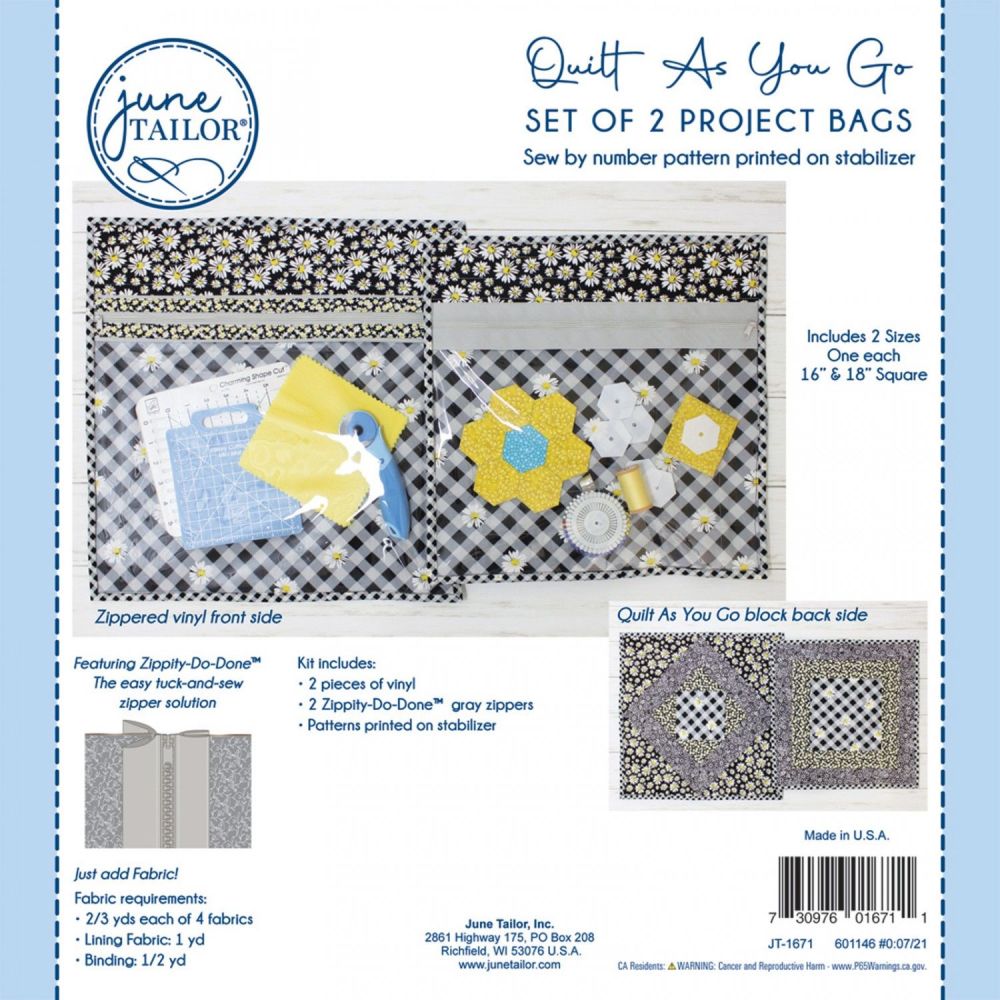 June Tailor Quilt as You Go Set of Two Project Bags - Grey Zips