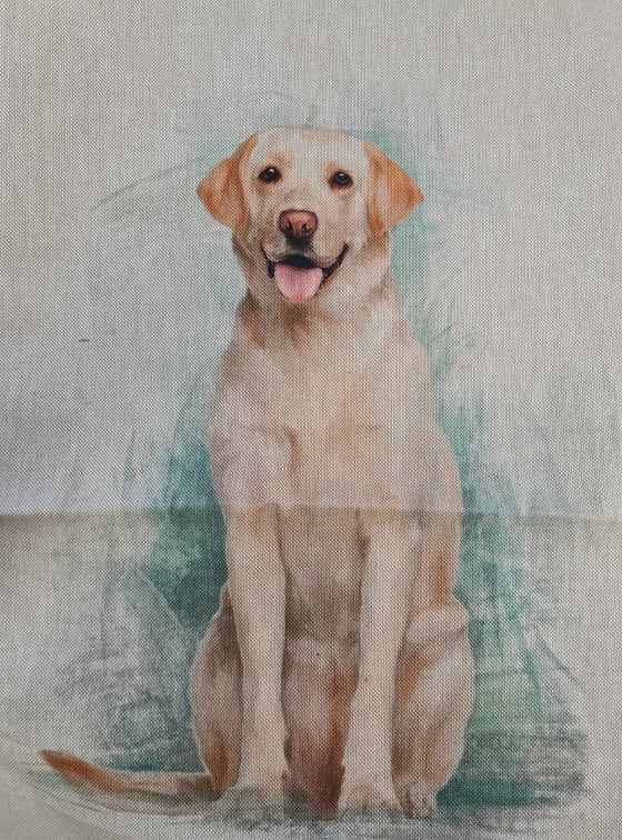 Digitally printed Labrador Dog Linen Fabric Panel 