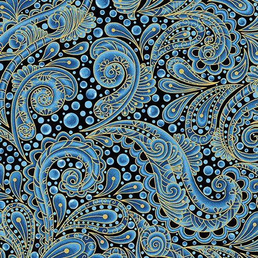 Hooked on Fish by Ann Lauer - Blue & Gold Paisley 13005M55