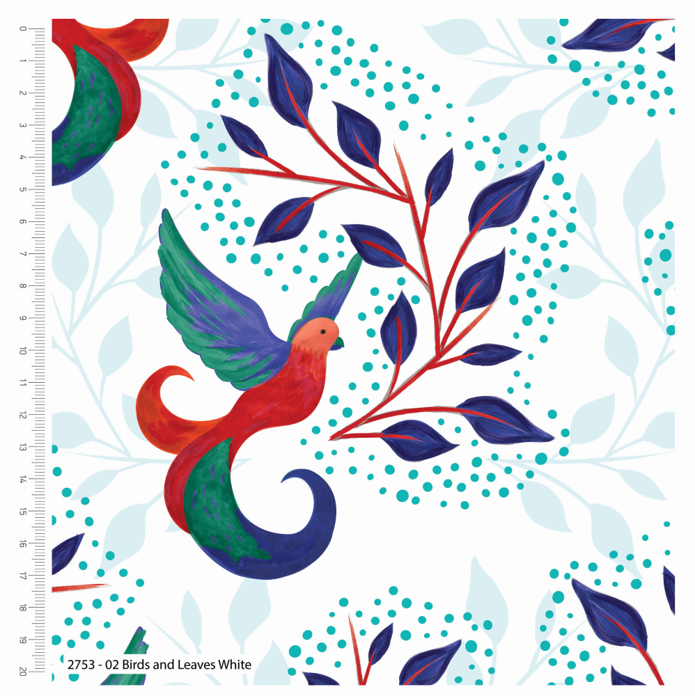 Bird of Paradise by Sarah Payne - White with blue/red/green Bird