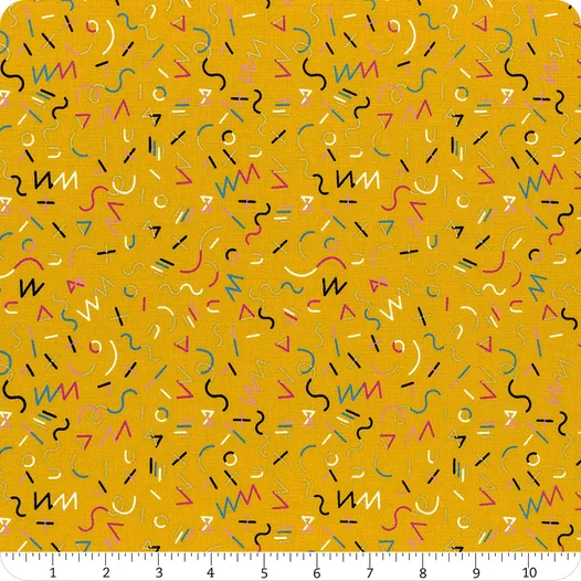 Reign by Ruby Star for Moda RS1029 13M multi/gold squiggles on mustard