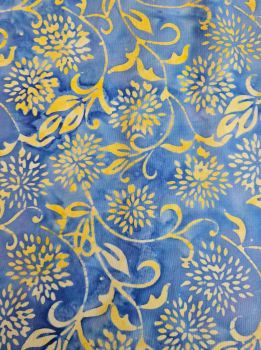 Island Batik Petal Provence - 1150 rich cornflower blue with yellow vine and petals 