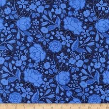 Benartex - Contempo Studio Frolic - Blue Florals on Black/Navy 13511 50
