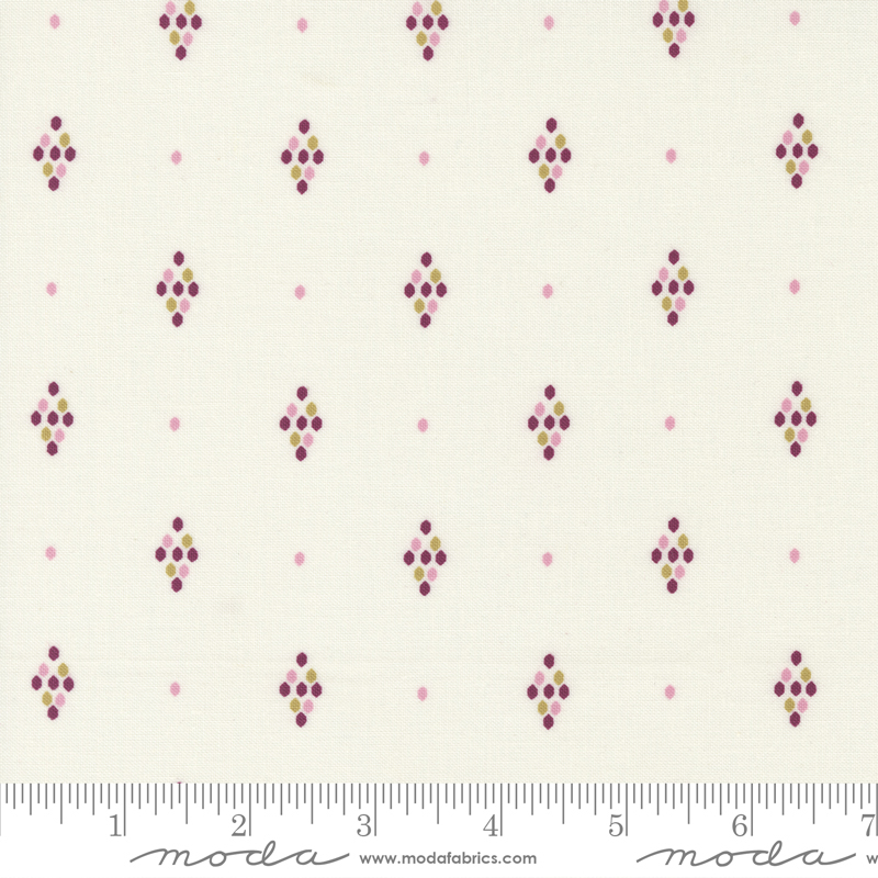 Wild Meadow by Sweetfire Road for Moda Cream with pink/green/mulberry diamond dots 43136 11