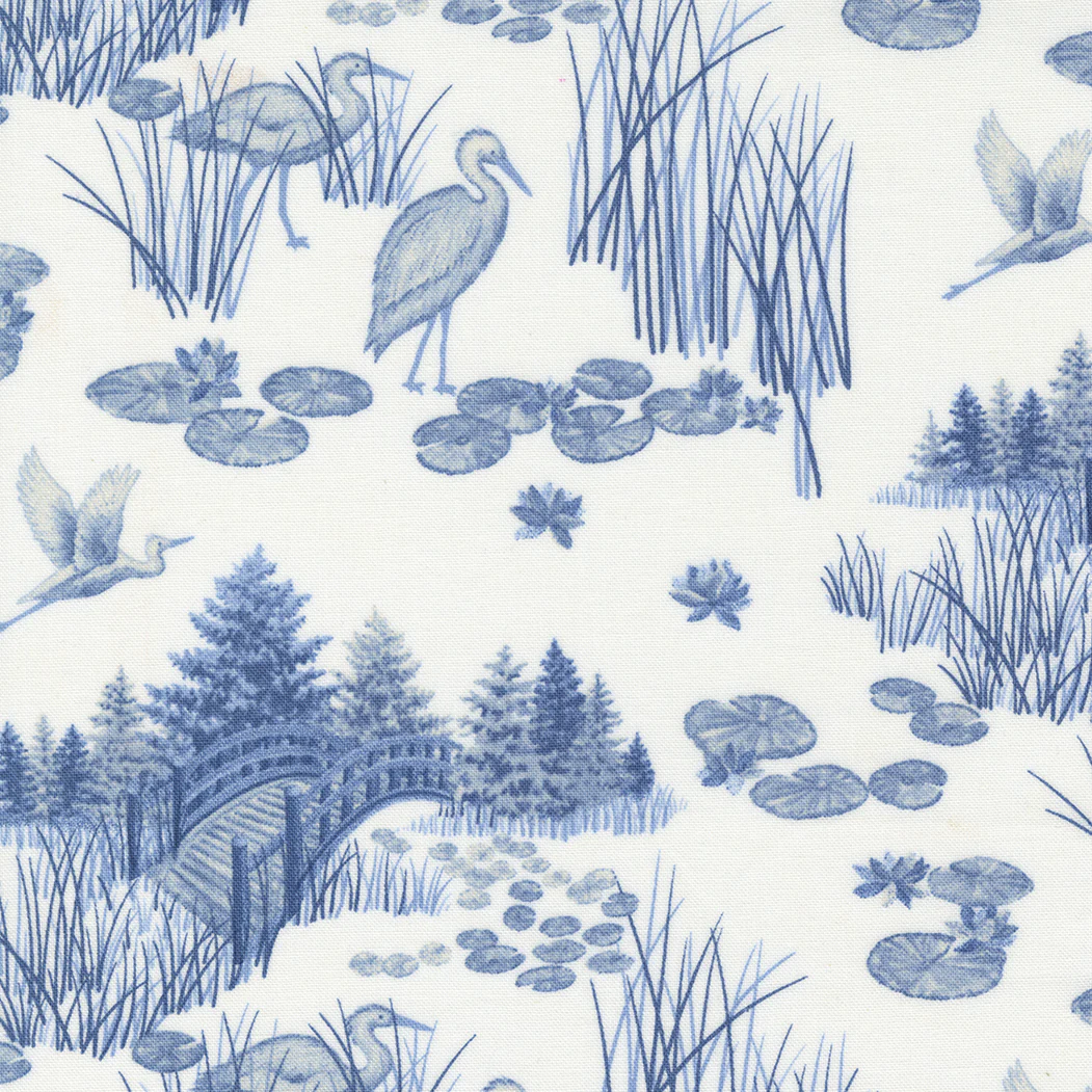 Watermarks by Holly Taylor for Moda - egrets in garden blue on white 6913 1