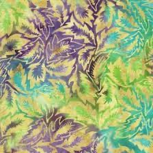 Island Batik - Cream background with purple, teal and lime leaf design 6/1230
