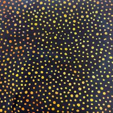 Island Batik - Black background with orange and yellow dots 6/1201