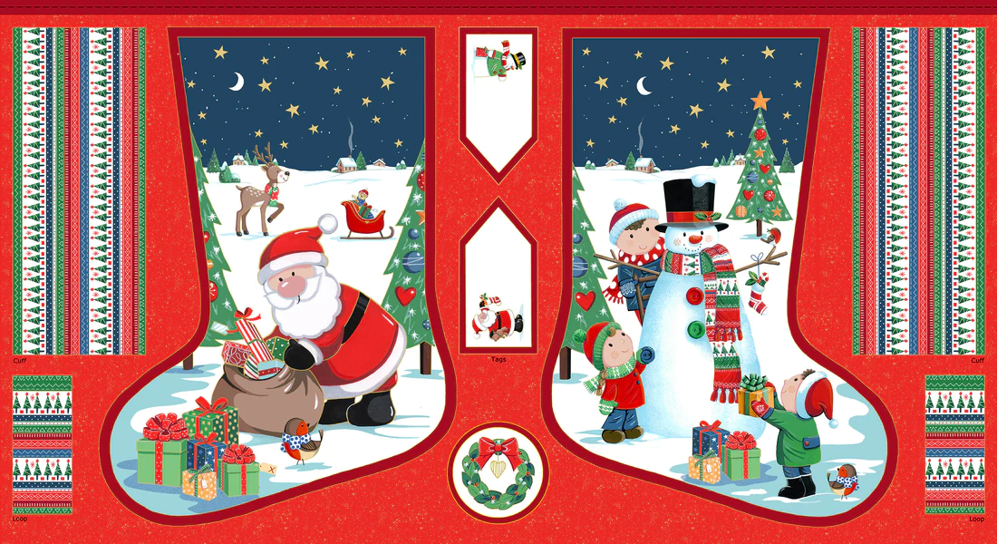 Makower Christmas Fabric Santa Christmas Stocking Panel 2590/1