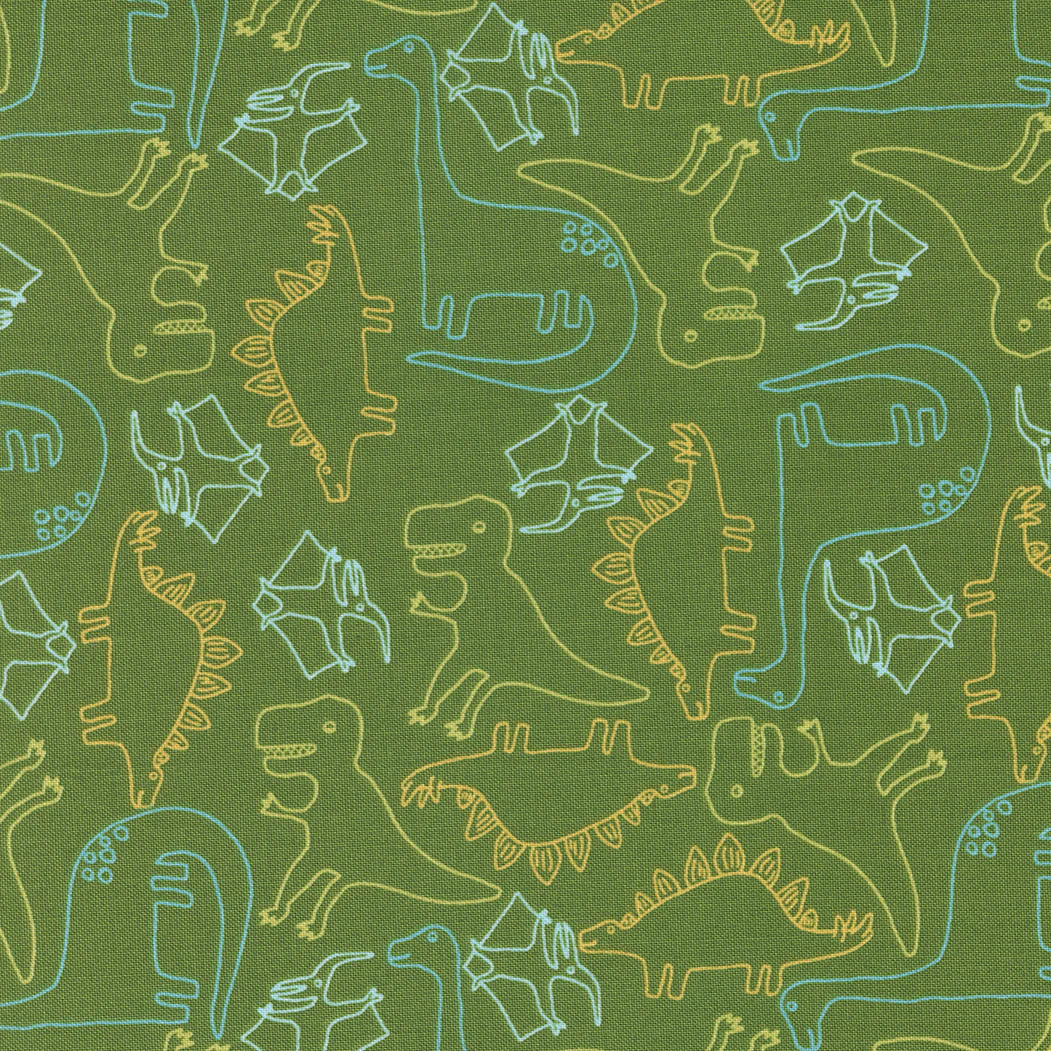 Moda Fabric Stomp Stomp Roar Dino Sketch Jungle 20821 18 sketch on lime green