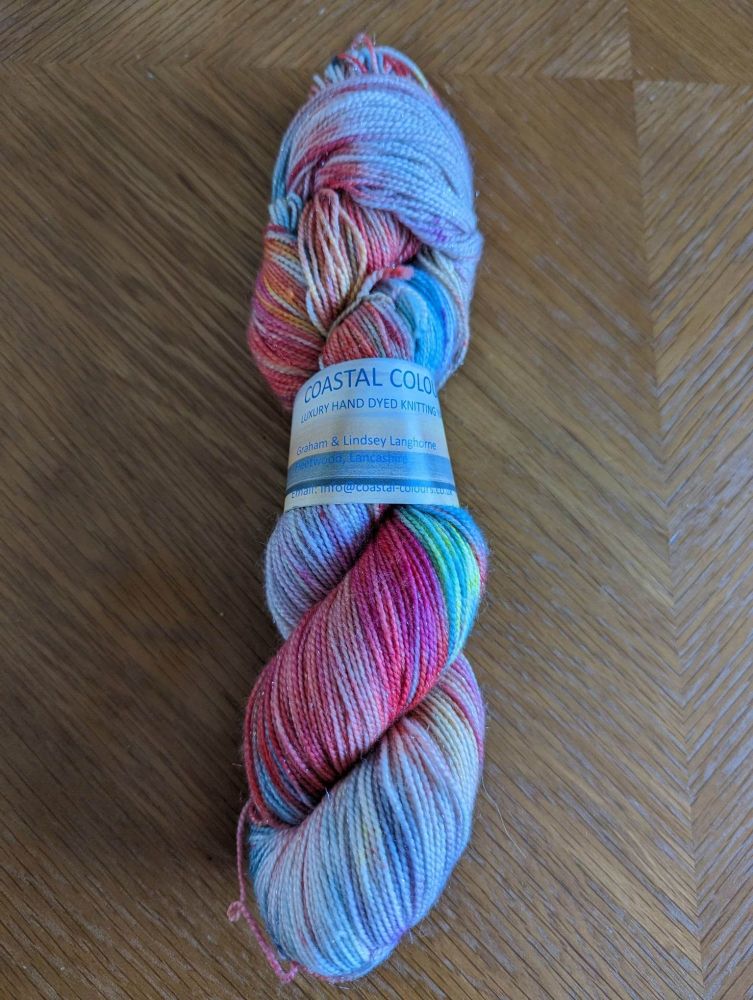 Coastal Colours Skein - 4ply 100g 400mtrs muted rainbow with silver sparkle