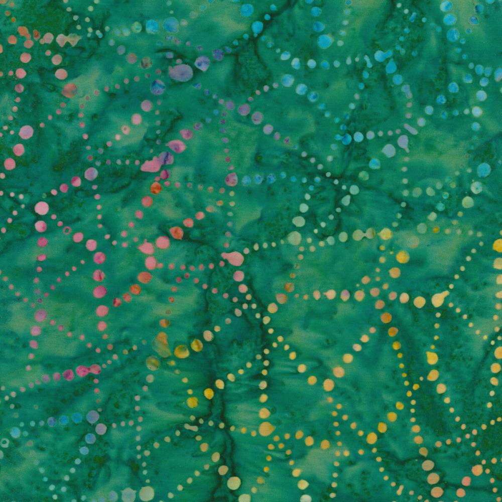 Moda Mambo batik green with rainbow dots 4365 41