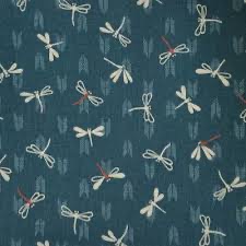 Sevenberry - Teal/Blue background with ecru dragonflies 88227 3.3