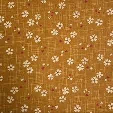Sevenberry - Mustard Yellow background with tiny red hearts and cream flowe
