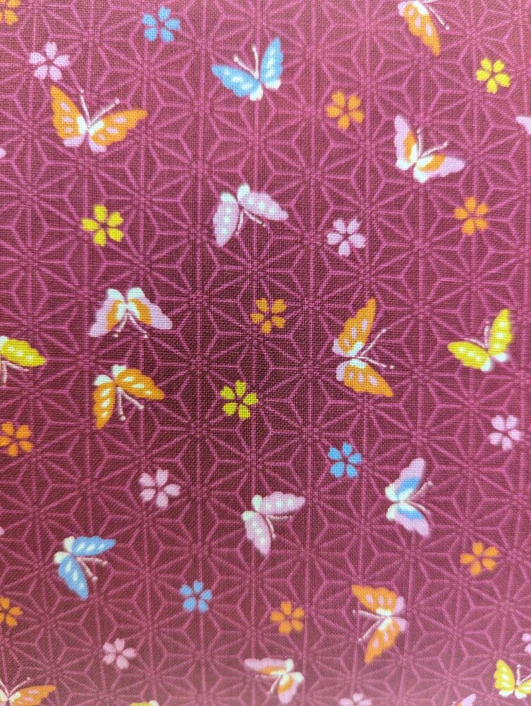 Sevenberry Japanese Fabric - Butterfly deep red/raspberry 83044Z