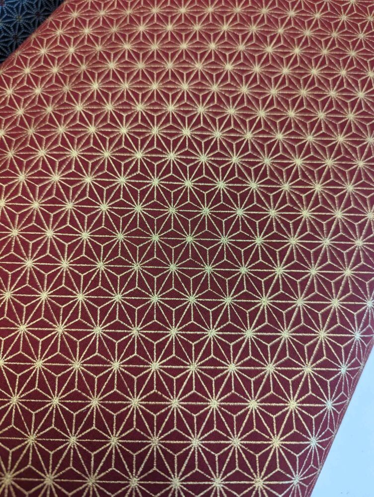 Sevenberry Japanese Fabric - Red/Gold geometric stars 88337 2-2