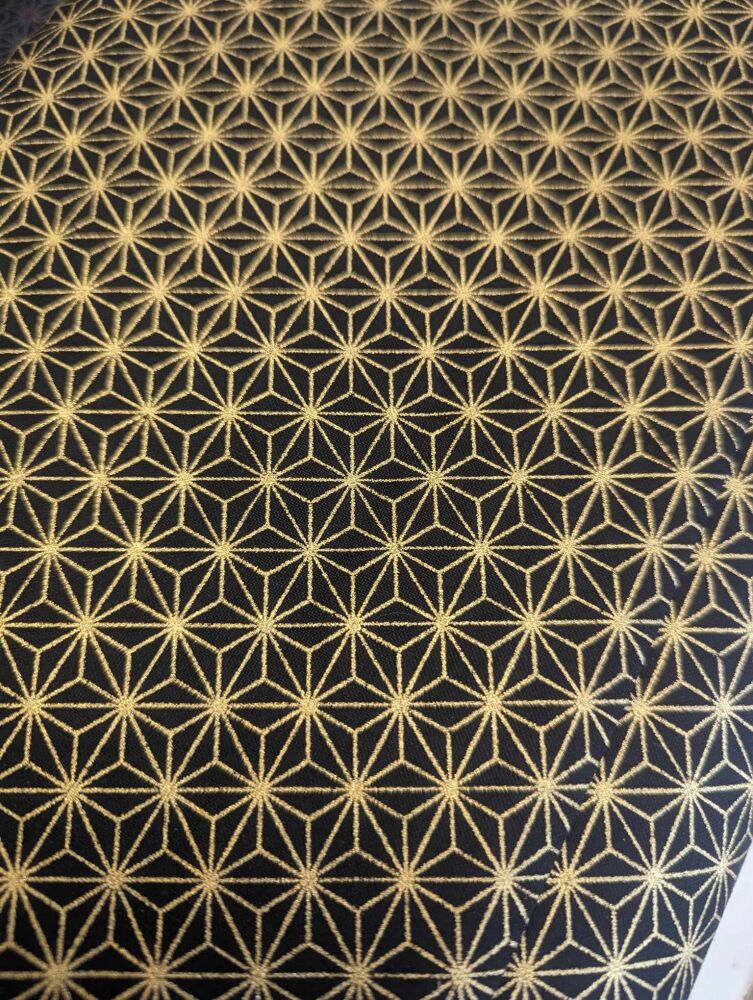Sevenberry Japanese Fabric - Black/Gold geometric stars 88337 2-5