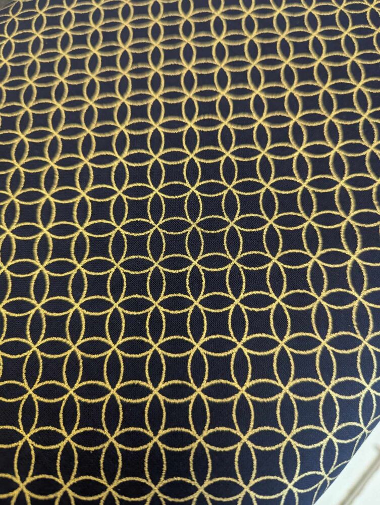 Sevenberry Japanese Fabric - Navy/Gold geometric circles 88337 3-4