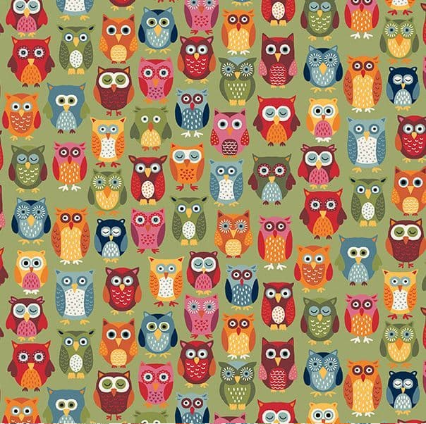 Autumn Days by Makower owls on green 2594 G